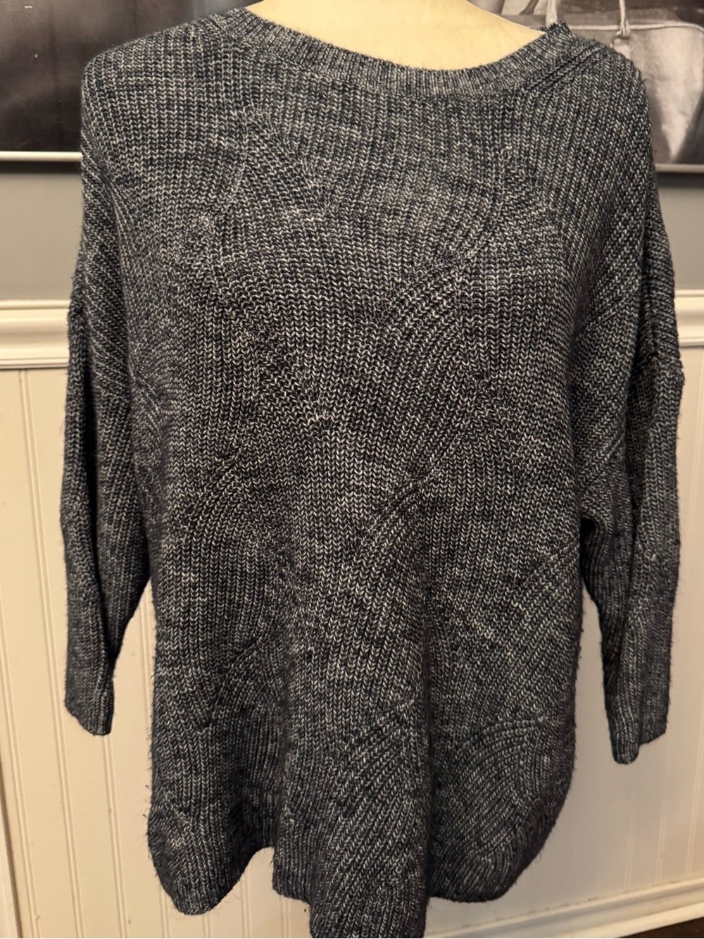 J Jill Blue Cotton Acrylic Blend Relaxed Fit Sweater 3/4 Sleeves Size Large